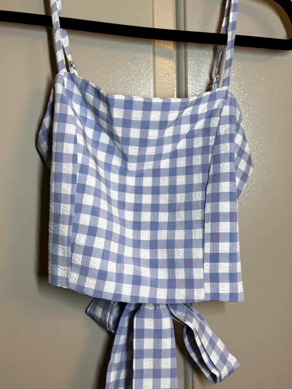 Zaful Blue and White Gingham Tie-Back Cami